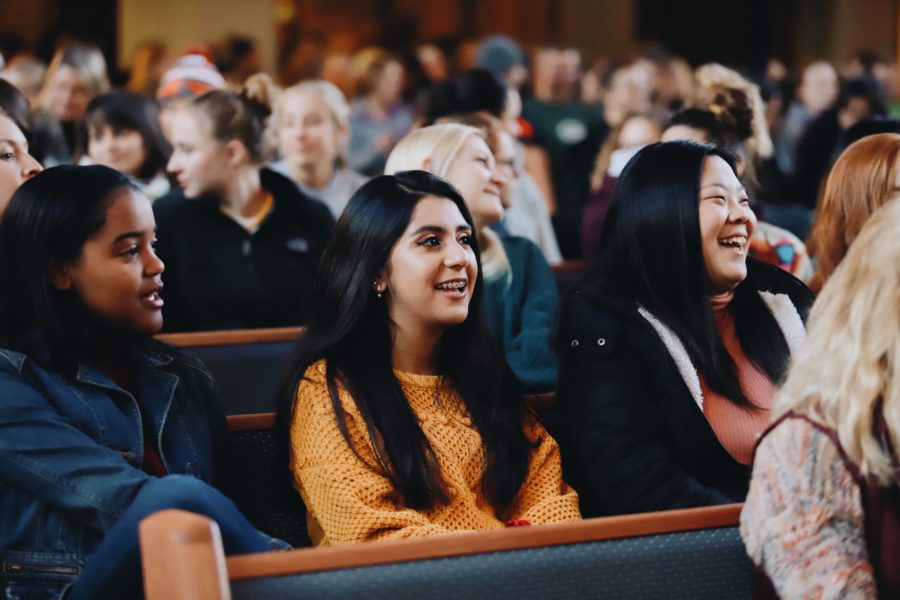 Students participate in a month assembly program